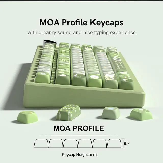 Alt view image 3 of 7 - Womier Cute Bunny PBT Keycaps, MOA Profile Round Keyboard Keycaps, Green | 132 Keys Keycaps 60 65 75 98 100 Percent, Green Natural Custom Keycap Set for 61/64/68/84/87/100/104/108 Mechanical Keyboards