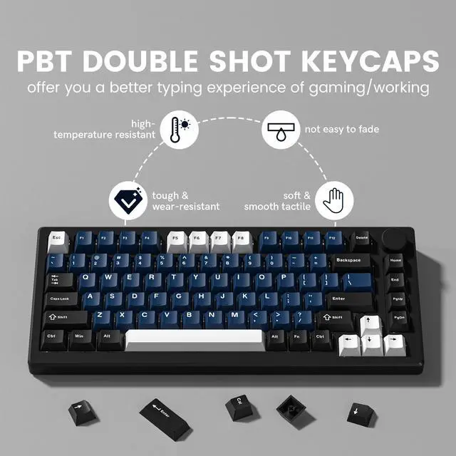 Alt view image 3 of 7 - Womier Keyboard keycaps Set, Double Shot PBT keycaps,Cherry Profile Custom Key caps 60 65 75 100 Percent for Cherry-mx Full Size Retro Mechanical Keyboard,Black/Blue/White,138-keys