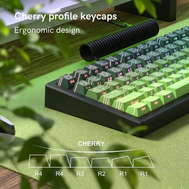 Alt view image 3 of 5 - Womier Matcha Green Topographic keycap Sets,Line Backlit Gradient keycaps,Shine Through Keyboard Keys,Side Printed Key caps Cherry Profile for 61/64/66/68/71/75/84/87/100/104 Mechanical Keyboards