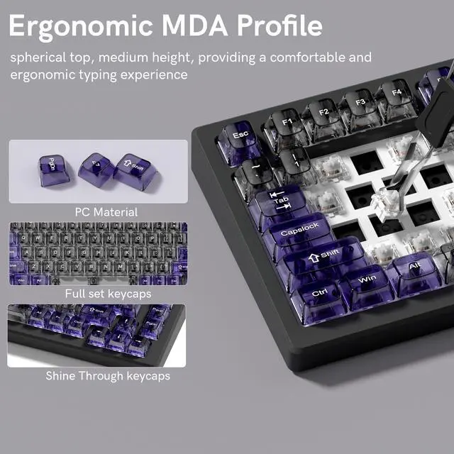 Alt view image 4 of 7 - Womier Transparent Black Purple Keycaps,Glossy Jelly Key caps Clear | Shine Through keyboard keycaps translucent,MDA Profile,115 keys PC keycaps for Mechanical Keyboard with MX Switches