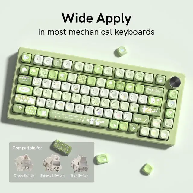Alt view image 4 of 7 - Womier Cute Bunny PBT Keycaps, MOA Profile Round Keyboard Keycaps, Green | 132 Keys Keycaps 60 65 75 98 100 Percent, Green Natural Custom Keycap Set for 61/64/68/84/87/100/104/108 Mechanical Keyboards