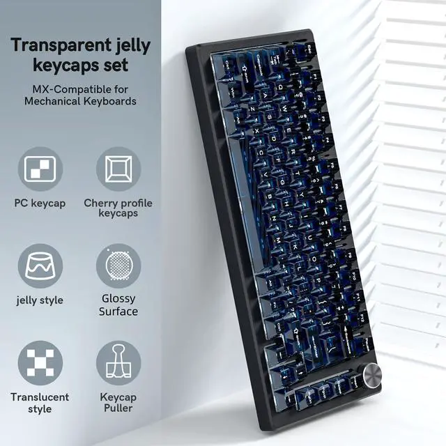 Alt view image 6 of 7 - Womier Dark Blue Clear Keyboard keycaps,Transparent keycaps 60 75 100 Percent,Crystal Jelly Key Cap Set,Shine Through Key caps.,Cherry Profile Key caps for Mx Switches Mechanical Keyboard