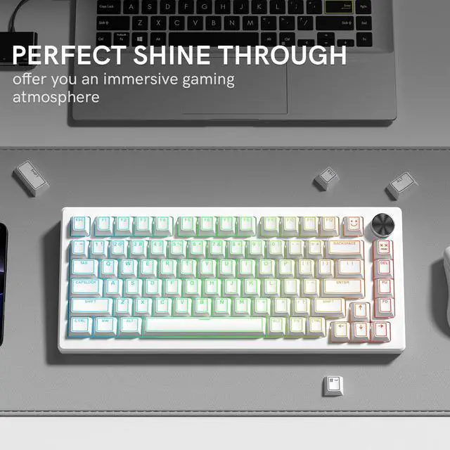 Alt view image 2 of 7 - Womier PBT Keycaps Set 130 Keys, Custom White Japanese Keyboard Doubleshot Dye Sub Side Print Shine Through Keycaps 60 65 75 100 Percent, Cherry Profile (White 4)