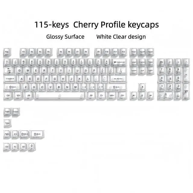 Alt view image 2 of 7 - Womier White Clear Keyboard keycaps,Transparent Key caps 60 75 100 Percent,Crystal Jelly Keycap Set,Shine Through Key caps.,Cherry Profile Keyboard caps for Mx Switches Mechanical Keyboard