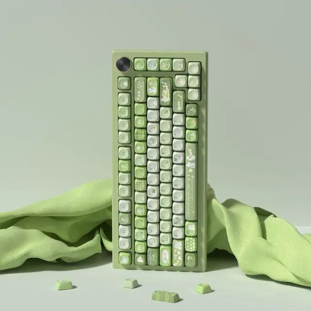 Alt view image 5 of 7 - Womier Cute Bunny PBT Keycaps, MOA Profile Round Keyboard Keycaps, Green | 132 Keys Keycaps 60 65 75 98 100 Percent, Green Natural Custom Keycap Set for 61/64/68/84/87/100/104/108 Mechanical Keyboards
