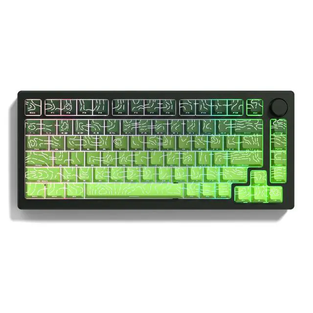 Alt view image 4 of 5 - Womier Matcha Green Topographic keycap Sets,Line Backlit Gradient keycaps,Shine Through Keyboard Keys,Side Printed Key caps Cherry Profile for 61/64/66/68/71/75/84/87/100/104 Mechanical Keyboards