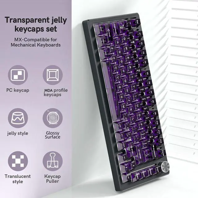 Alt view image 3 of 7 - Womier Dark Purple Clear Keycaps,Glossy Jelly Key caps tranlucent Set | Transparent keyboard keycaps ceramic style,MDA Profile,115 keys PC keycaps for Mechanical Keyboard with MX Switches