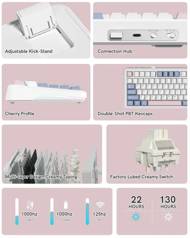 Alt view image 3 of 7 - Womier L75 75% Mechanical Keyboard, Wireless Gaming Keyboard with Multifunction Knob, Creamy Gasket Structure, Hot Swap, RGB Backlight, PBT Keycap, Custom Driver, Compact Layout for Win/Mac/PC