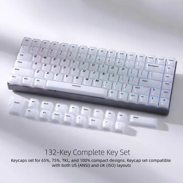 Alt view image 3 of 6 - Womier Thick Jelly Keycaps Frosted, White Custom Shine Through Keycaps | Keycaps for Mechanical Keyboard Caps, CSA Profile 132-Keycap Set with US/UK Layout for 60%/65%/75%/Full Keybord(Only Keycaps)