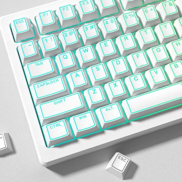 Alt view image 3 of 7 - Womier PBT Keycaps Set 130 Keys, Custom White Japanese Keyboard Doubleshot Dye Sub Side Print Shine Through Keycaps 60 65 75 100 Percent, Cherry Profile (White 4)