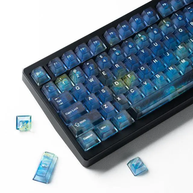 Alt view image 6 of 7 - Womier Blue Transparent Keycaps 115 Keys Starry Sky Shine-Through, Cherry Profile PC Keycap Set for MX Switch Mechanical Keyboard, Fits 60% 65% 75% 80% 100% Layouts