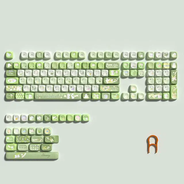 Alt view image 6 of 7 - Womier Cute Bunny PBT Keycaps, MOA Profile Round Keyboard Keycaps, Green | 132 Keys Keycaps 60 65 75 98 100 Percent, Green Natural Custom Keycap Set for 61/64/68/84/87/100/104/108 Mechanical Keyboards