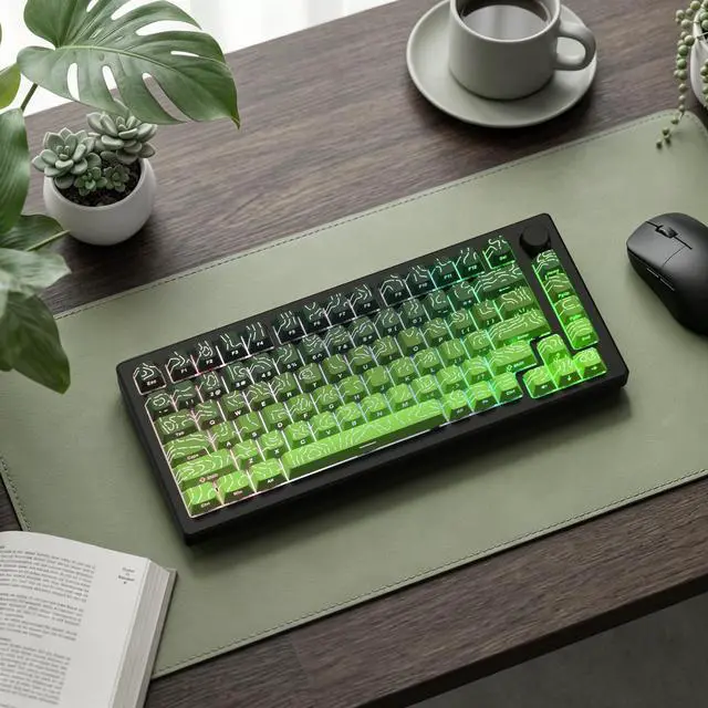 Alt view image 5 of 5 - Womier Matcha Green Topographic keycap Sets,Line Backlit Gradient keycaps,Shine Through Keyboard Keys,Side Printed Key caps Cherry Profile for 61/64/66/68/71/75/84/87/100/104 Mechanical Keyboards