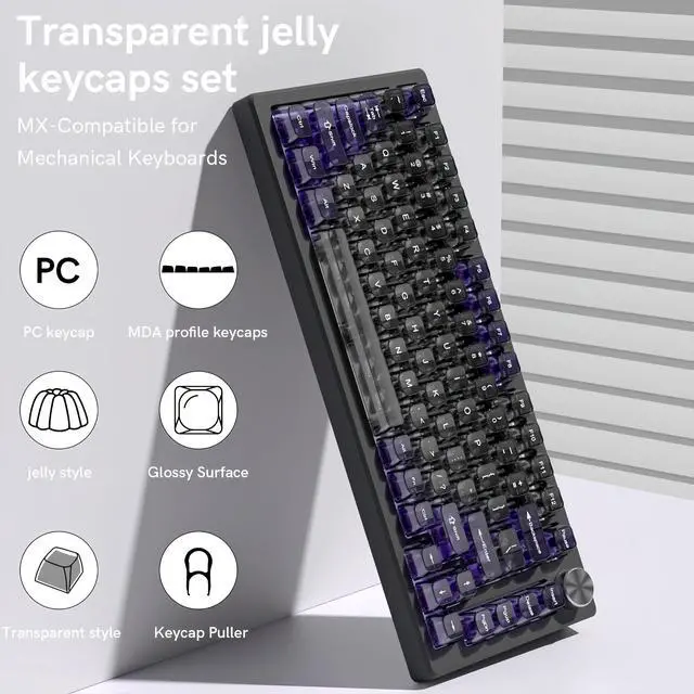 Alt view image 6 of 7 - Womier Transparent Black Purple Keycaps,Glossy Jelly Key caps Clear | Shine Through keyboard keycaps translucent,MDA Profile,115 keys PC keycaps for Mechanical Keyboard with MX Switches