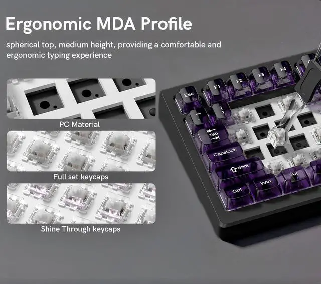 Alt view image 4 of 7 - Womier Dark Purple Clear Keycaps,Glossy Jelly Key caps tranlucent Set | Transparent keyboard keycaps ceramic style,MDA Profile,115 keys PC keycaps for Mechanical Keyboard with MX Switches