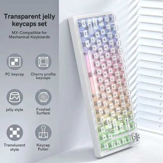 Alt view image 4 of 7 - Womier White Clear Keyboard keycaps,Transparent Key caps 60 75 100 Percent,Crystal Jelly Keycap Set,Shine Through Key caps.,Cherry Profile Keyboard caps for Mx Switches Mechanical Keyboard