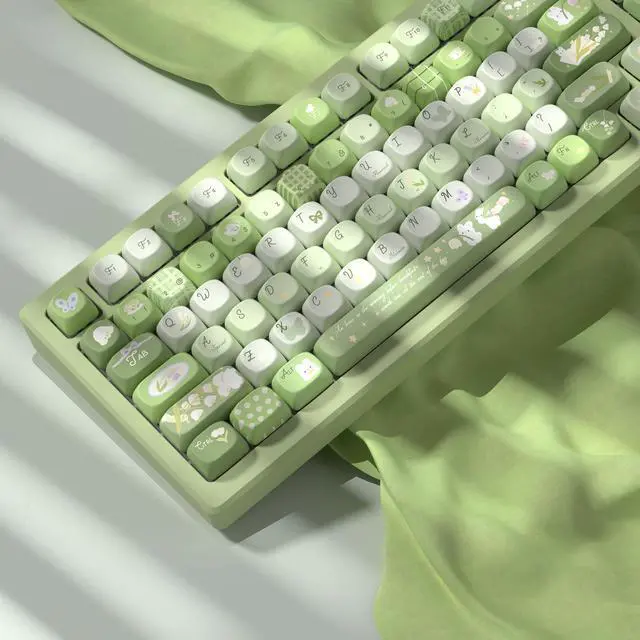Alt view image 7 of 7 - Womier Cute Bunny PBT Keycaps, MOA Profile Round Keyboard Keycaps, Green | 132 Keys Keycaps 60 65 75 98 100 Percent, Green Natural Custom Keycap Set for 61/64/68/84/87/100/104/108 Mechanical Keyboards