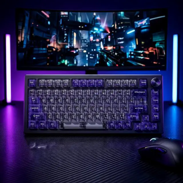 Alt view image 7 of 7 - Womier Transparent Black Purple Keycaps,Glossy Jelly Key caps Clear | Shine Through keyboard keycaps translucent,MDA Profile,115 keys PC keycaps for Mechanical Keyboard with MX Switches