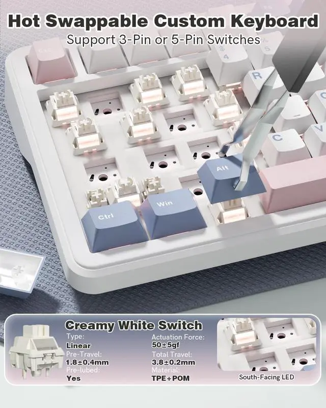 Alt view image 5 of 7 - Womier L75 75% Mechanical Keyboard, Wireless Gaming Keyboard with Multifunction Knob, Creamy Gasket Structure, Hot Swap, RGB Backlight, PBT Keycap, Custom Driver, Compact Layout for Win/Mac/PC