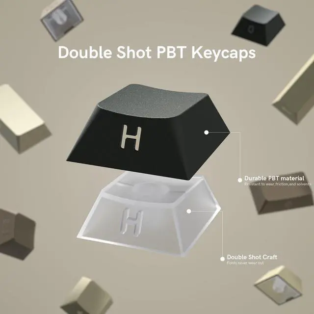 Alt view image 3 of 7 - Womier Shine Through Double Shot PBT Keycaps Set, Cherry Profile Custom Keycaps 60 65 75 100 Percent for 61/64/68/84/87/100/104/108 Retro Gaming Mechanical Keyboard, Grey Brown