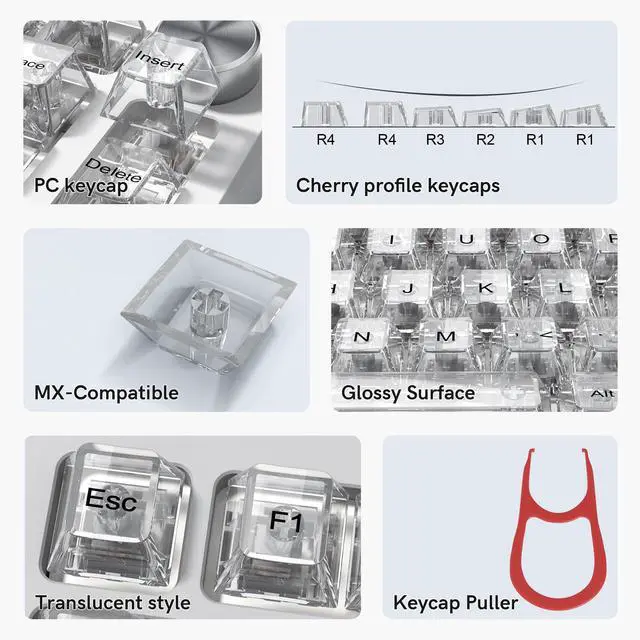 Alt view image 5 of 7 - Womier White Clear Keyboard keycaps,Transparent Key caps 60 75 100 Percent,Crystal Jelly Keycap Set,Shine Through Key caps.,Cherry Profile Keyboard caps for Mx Switches Mechanical Keyboard