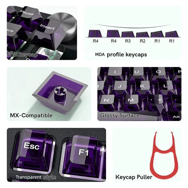 Alt view image 6 of 7 - Womier Dark Purple Clear Keycaps,Glossy Jelly Key caps tranlucent Set | Transparent keyboard keycaps ceramic style,MDA Profile,115 keys PC keycaps for Mechanical Keyboard with MX Switches