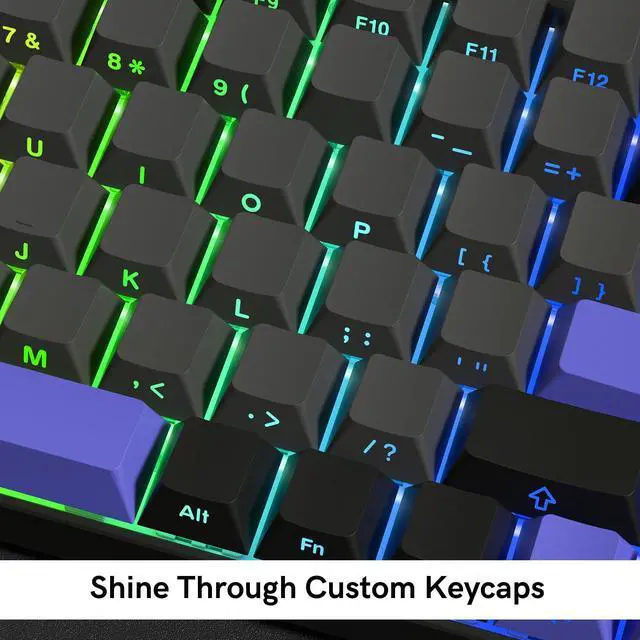 Alt view image 2 of 6 - Womier Shine Through Double Shot PBT Keycaps Set, Cherry Profile Custom Keycaps 60 65 75 100 Percent for 61/64/68/84/87/100/104/108 Retro Gaming Mechanical Keyboard, Black Purple