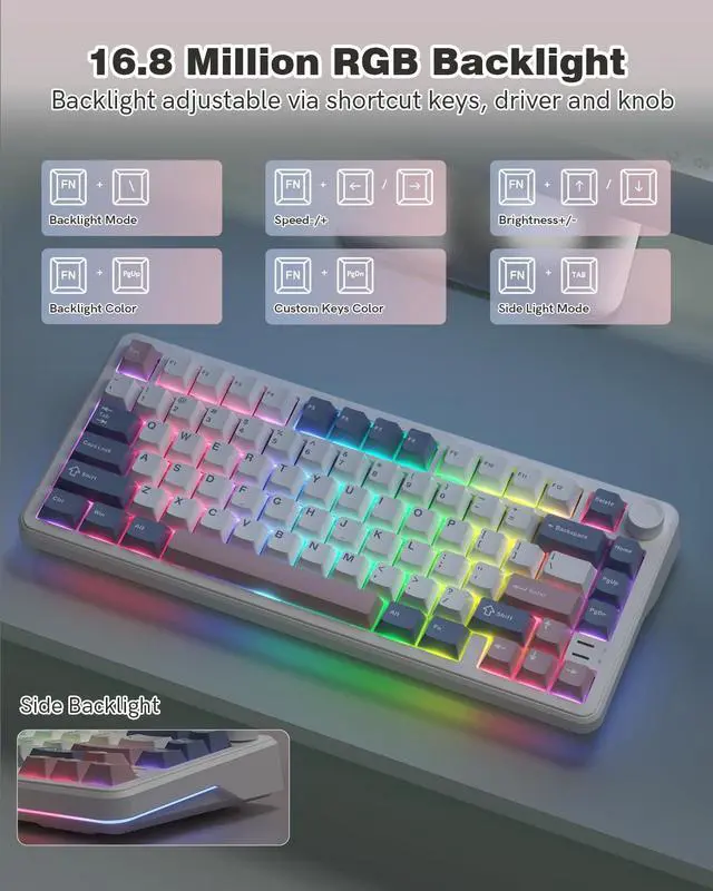 Alt view image 6 of 7 - Womier L75 75% Mechanical Keyboard, Wireless Gaming Keyboard with Multifunction Knob, Creamy Gasket Structure, Hot Swap, RGB Backlight, PBT Keycap, Custom Driver, Compact Layout for Win/Mac/PC