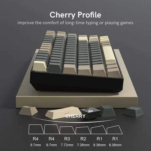 Alt view image 4 of 7 - Womier Shine Through Double Shot PBT Keycaps Set, Cherry Profile Custom Keycaps 60 65 75 100 Percent for 61/64/68/84/87/100/104/108 Retro Gaming Mechanical Keyboard, Grey Brown