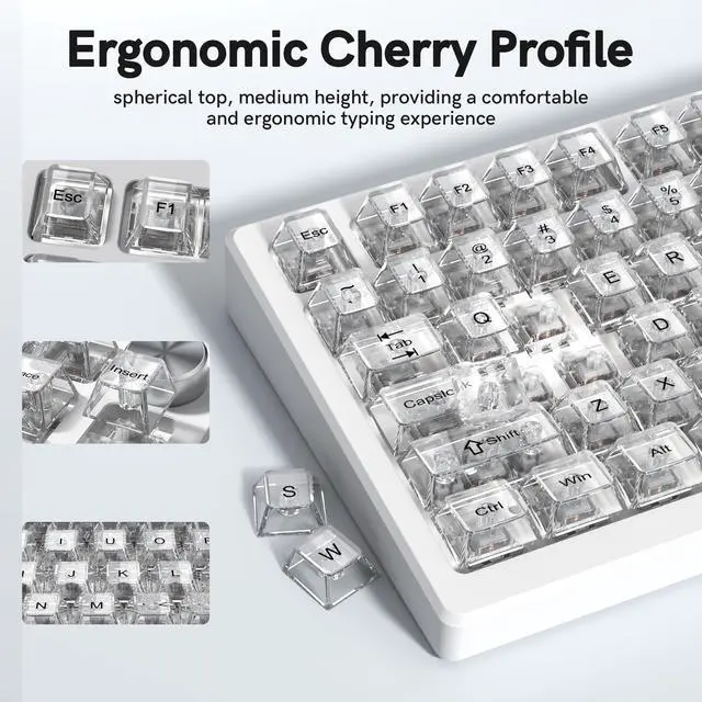Alt view image 6 of 7 - Womier White Clear Keyboard keycaps,Transparent Key caps 60 75 100 Percent,Crystal Jelly Keycap Set,Shine Through Key caps.,Cherry Profile Keyboard caps for Mx Switches Mechanical Keyboard