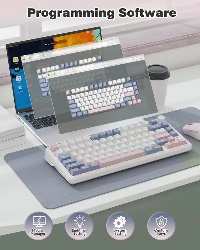 Alt view image 7 of 7 - Womier L75 75% Mechanical Keyboard, Wireless Gaming Keyboard with Multifunction Knob, Creamy Gasket Structure, Hot Swap, RGB Backlight, PBT Keycap, Custom Driver, Compact Layout for Win/Mac/PC