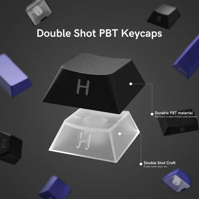 Alt view image 3 of 6 - Womier Shine Through Double Shot PBT Keycaps Set, Cherry Profile Custom Keycaps 60 65 75 100 Percent for 61/64/68/84/87/100/104/108 Retro Gaming Mechanical Keyboard, Black Purple