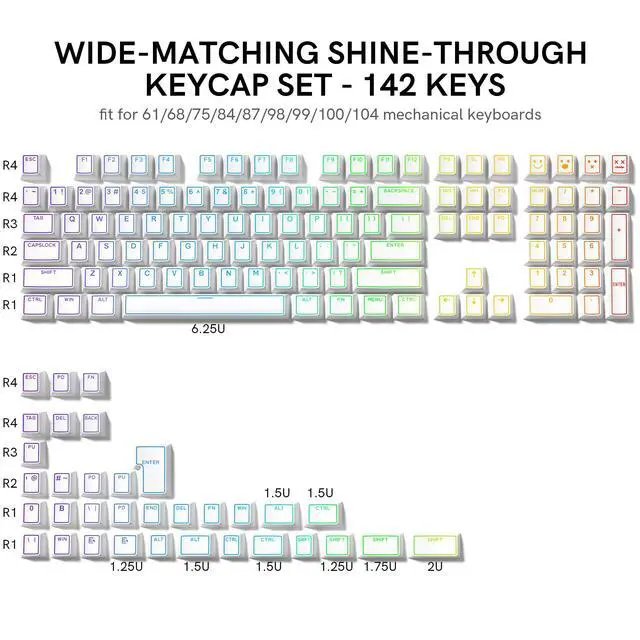 Alt view image 6 of 7 - Womier PBT Keycaps Set 130 Keys, Custom White Japanese Keyboard Doubleshot Dye Sub Side Print Shine Through Keycaps 60 65 75 100 Percent, Cherry Profile (White 4)