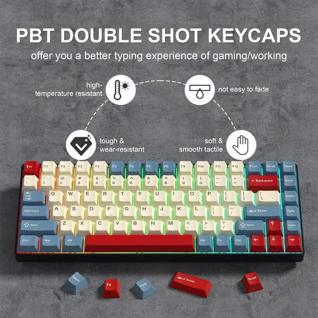 Alt view image 4 of 7 - Womier PBT Keycaps Set, Doubleshot 137 Key Caps,Cherry Profile Custom Keycap for 61/64/68/84/87/100/104/108 Mechanical Keyboard, Compatiability for 60 65 75 100 Percent Keyboads (White Blue Red)