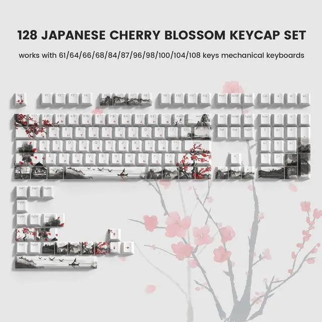 Alt view image 2 of 7 - Womier PBT Keycaps Set 130 Keys, Custom White Japanese Keyboard Doubleshot Dye Sub Side Print Shine Through Keycaps 60 65 75 100 Percent, Cherry Profile