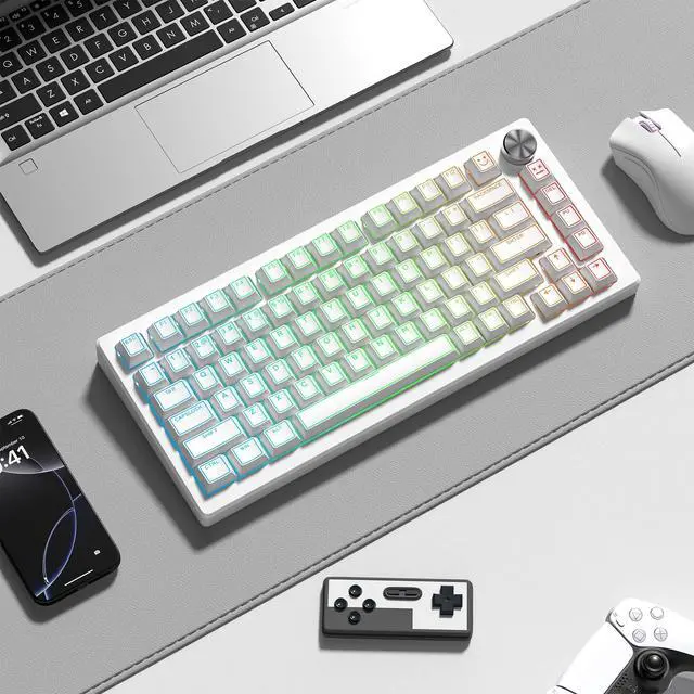 Alt view image 7 of 7 - Womier PBT Keycaps Set 130 Keys, Custom White Japanese Keyboard Doubleshot Dye Sub Side Print Shine Through Keycaps 60 65 75 100 Percent, Cherry Profile (White 4)