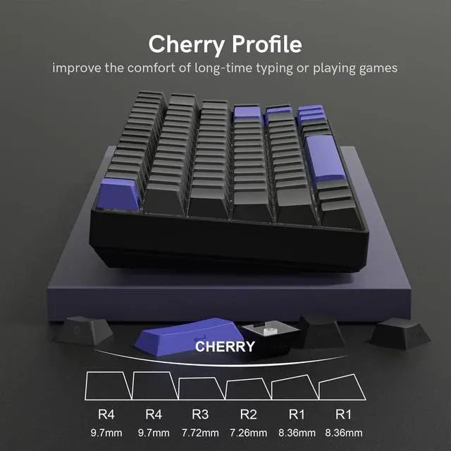 Alt view image 4 of 6 - Womier Shine Through Double Shot PBT Keycaps Set, Cherry Profile Custom Keycaps 60 65 75 100 Percent for 61/64/68/84/87/100/104/108 Retro Gaming Mechanical Keyboard, Black Purple