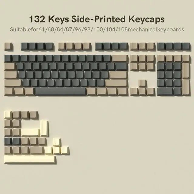 Alt view image 6 of 7 - Womier Shine Through Double Shot PBT Keycaps Set, Cherry Profile Custom Keycaps 60 65 75 100 Percent for 61/64/68/84/87/100/104/108 Retro Gaming Mechanical Keyboard, Grey Brown