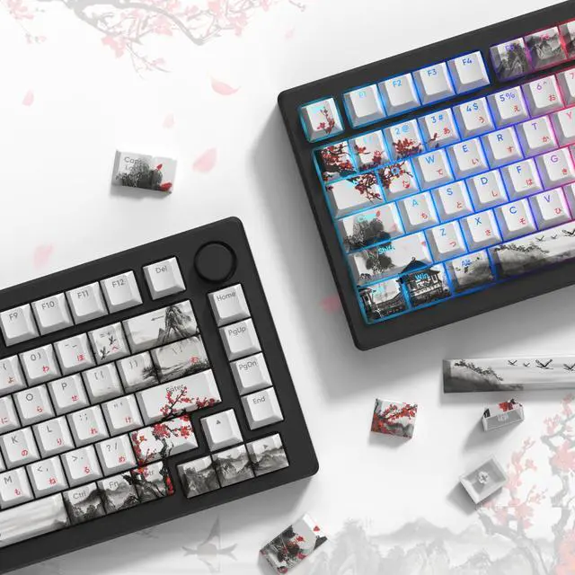 Alt view image 3 of 7 - Womier PBT Keycaps Set 130 Keys, Custom White Japanese Keyboard Doubleshot Dye Sub Side Print Shine Through Keycaps 60 65 75 100 Percent, Cherry Profile