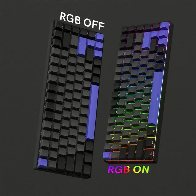 Alt view image 5 of 6 - Womier Shine Through Double Shot PBT Keycaps Set, Cherry Profile Custom Keycaps 60 65 75 100 Percent for 61/64/68/84/87/100/104/108 Retro Gaming Mechanical Keyboard, Black Purple
