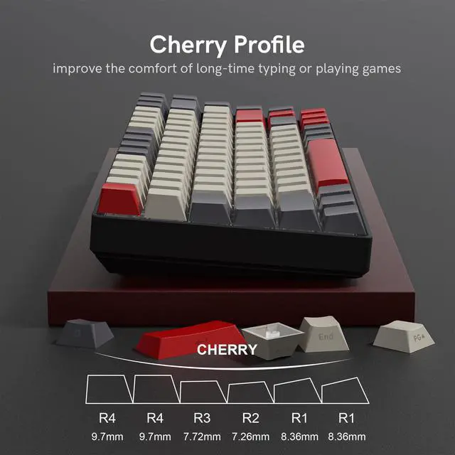 Alt view image 6 of 7 - Womier Shine Through Double Shot PBT Keycaps Set, Cherry Profile Custom Keycaps 60 65 75 100 Percent for 61/64/68/84/87/100/104/108 Retro Gaming Mechanical Keyboard, Purple Gray Red