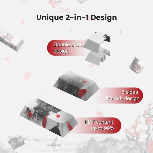 Alt view image 4 of 7 - Womier PBT Keycaps Set 130 Keys, Custom White Japanese Keyboard Doubleshot Dye Sub Side Print Shine Through Keycaps 60 65 75 100 Percent, Cherry Profile
