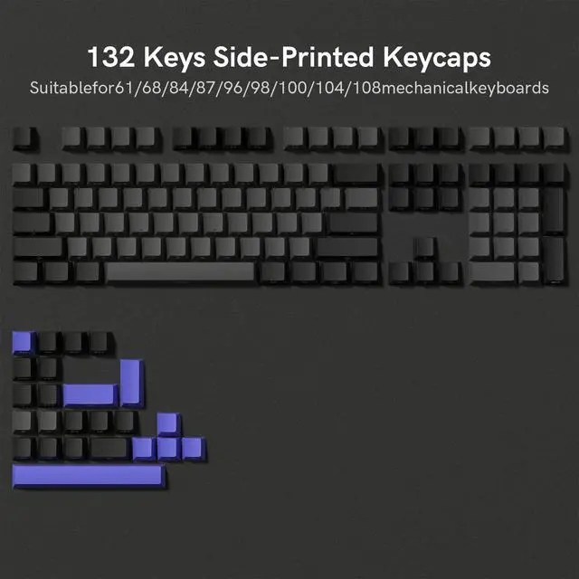 Alt view image 6 of 6 - Womier Shine Through Double Shot PBT Keycaps Set, Cherry Profile Custom Keycaps 60 65 75 100 Percent for 61/64/68/84/87/100/104/108 Retro Gaming Mechanical Keyboard, Black Purple