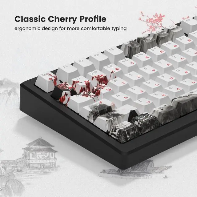 Alt view image 5 of 7 - Womier PBT Keycaps Set 130 Keys, Custom White Japanese Keyboard Doubleshot Dye Sub Side Print Shine Through Keycaps 60 65 75 100 Percent, Cherry Profile