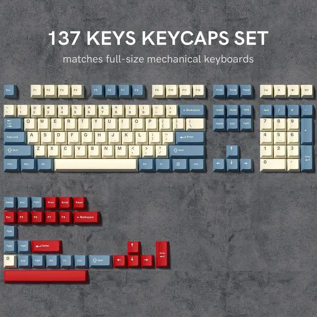 Alt view image 6 of 7 - Womier PBT Keycaps Set, Doubleshot 137 Key Caps,Cherry Profile Custom Keycap for 61/64/68/84/87/100/104/108 Mechanical Keyboard, Compatiability for 60 65 75 100 Percent Keyboads (White Blue Red)