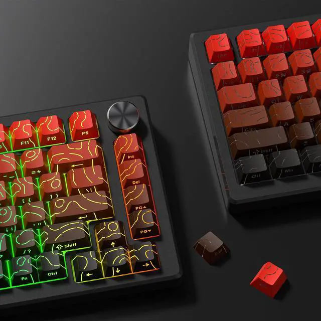 Alt view image 2 of 6 - Womier Double Shot PBT keycaps Set,Red/Black Topographic Keycaps | Shine Through Keyboard caps,Line Backlit,Side Printed,135key cherry Profile keycap for 60% 75% 100% Mechanical Keyboards