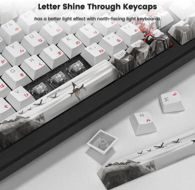 Alt view image 6 of 7 - Womier PBT Keycaps Set 130 Keys, Custom White Japanese Keyboard Doubleshot Dye Sub Side Print Shine Through Keycaps 60 65 75 100 Percent, Cherry Profile