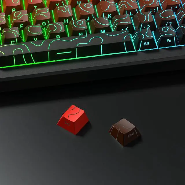Alt view image 3 of 6 - Womier Double Shot PBT keycaps Set,Red/Black Topographic Keycaps | Shine Through Keyboard caps,Line Backlit,Side Printed,135key cherry Profile keycap for 60% 75% 100% Mechanical Keyboards