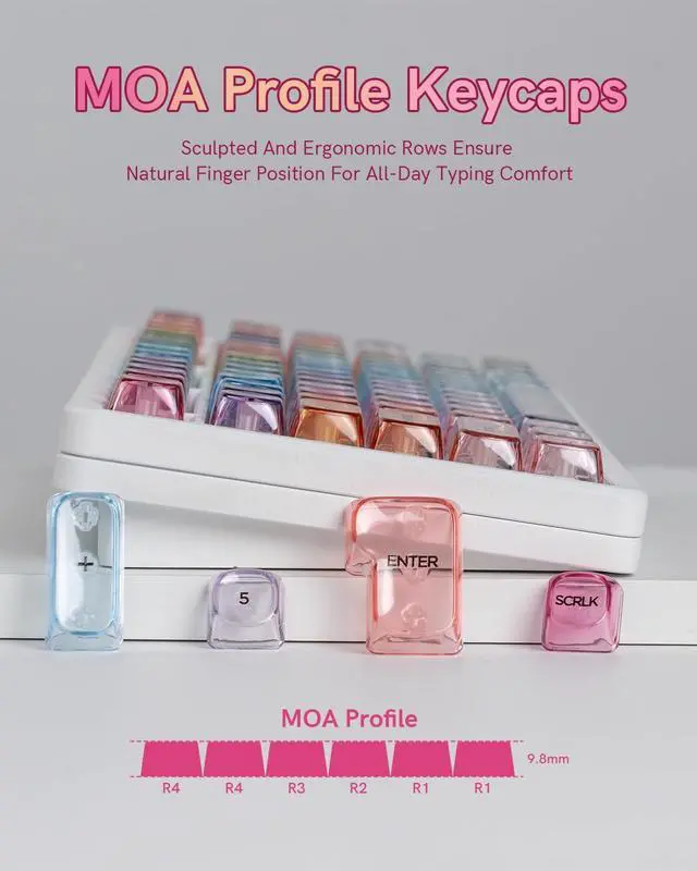 Alt view image 3 of 7 - Womier Rainbow Clear Keycaps, 125 Keys MOA Profile Transparent Keyboard keycaps, Shine Through Jelly Key caps, Compatible with 60%, 65%, 75%, 96%, Full-Sized Layout Mx Switches Mechanical Keyboard