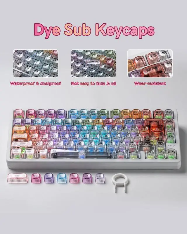 Alt view image 4 of 7 - Womier Rainbow Clear Keycaps, 125 Keys MOA Profile Transparent Keyboard keycaps, Shine Through Jelly Key caps, Compatible with 60%, 65%, 75%, 96%, Full-Sized Layout Mx Switches Mechanical Keyboard